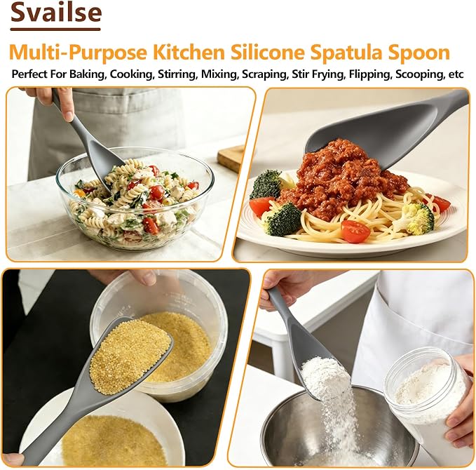 Cooking Spoon for Nonstick Cookwares, Multifunction Silicone Spatula Spoons BPA Free, Great for Mixing, Scooping, Scraping and Serving, Dishwasher Safe (2 Gray, 12.6 inch)