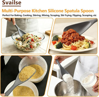 Cooking Spoon for Nonstick Cookwares, Multifunction Silicone Spatula Spoons BPA Free, Great for Mixing, Scooping, Scraping and Serving, Dishwasher Safe (2 Gray, 12.6 inch)