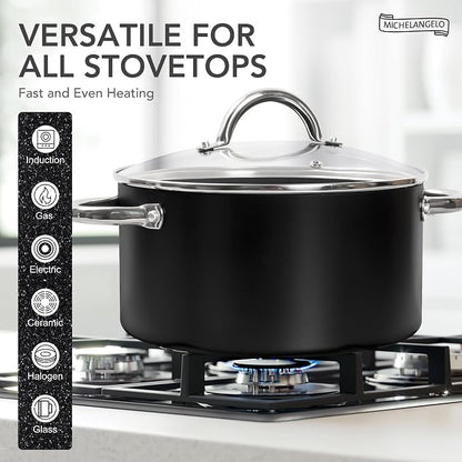 MICHELANGELO Stock Pot with Lid, Nonstick Cooking Pot, 6 Quart Soup Pot with Lid, Non Stick Pots with Stainless Steel Handle, Induction Compatible, Black