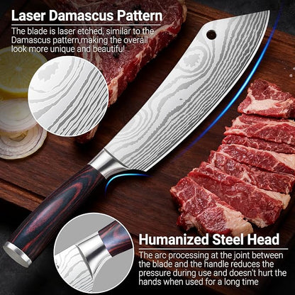 8-Inch Meat Cleaver Butcher Knife - High-Carbon Stainless Steel Professional Cleaver Chefs Knife Cutting Knives with Ergonomic Wood Handle & Gift Box for Cooking