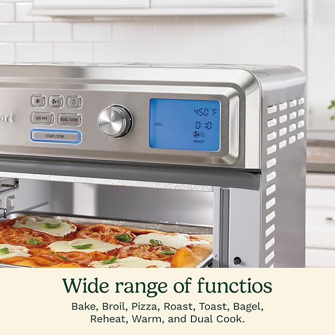 Cuisinart Air Fryer Toaster Oven, Digital Display, 1800 Watt Air Fryer Toaster Oven Combo with Adjustable Temperature and Controls, Stainless Steel Small Kitchen Appliance, TOA-65,Silver