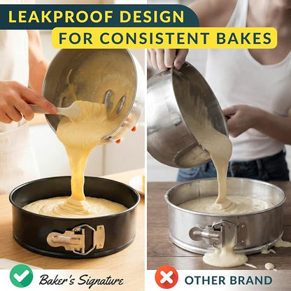 Springform Pan Set of 3 - 4,7,9" Carbon Steel With Removable Bottom – Leakproof Design, Nonstick Coating Cheesecake Pan – Durable Cake Mold With Secure Latch, Even Heat Cheese Cake Pans For Baking