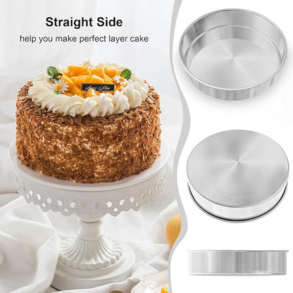 8 Inch Cake Pan Set of 3, 2Pack Cake Pans & 1Pack Parchment Paper(100 Sheet), Stainless Steel Round Layer Cake Baking Pans, Circle Cake Pan Tins for Birthday Christmas, Healthy & Dishwasher Safe