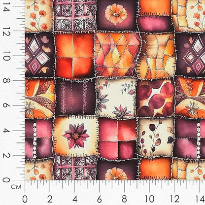 Patchwork Mulled Wine Cotton Fabric Panel – 6 Designs (10×10 inch Each) + Bonus Sheet 29.5×19.6 inch, 100% Cotton 140 GSM, Made in Türkiye
