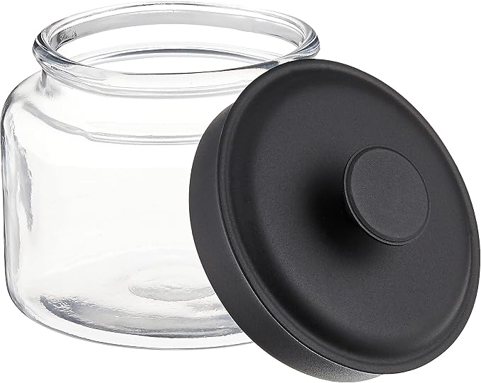 Anchor Hocking Montana Glass Jars with Fresh Sealed Lids, Black Metal, 48 oz (Set of 4) -