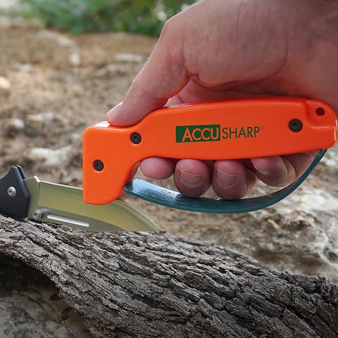 AccuSharp Knife Sharpener, Ergonomic Comfortable Handle, Compact & Easy to Use, Restore and Hone Straight & Serrated Knives, Blaze Orange