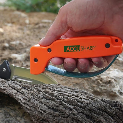 AccuSharp Knife Sharpener, Ergonomic Comfortable Handle, Compact & Easy to Use, Restore and Hone Straight & Serrated Knives, Blaze Orange