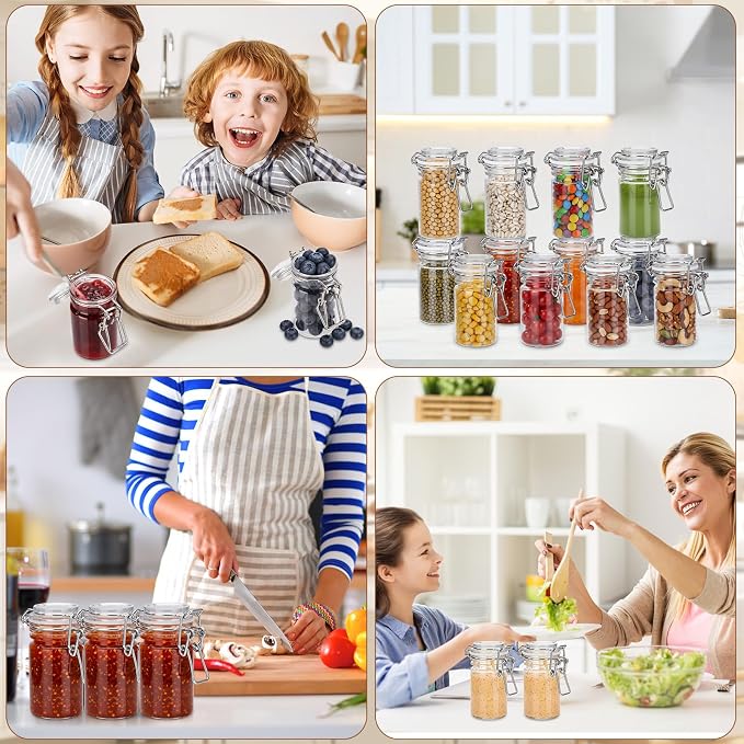 Suclain 20 Pcs 3 oz PET Plastic Storage Jars with Airtight Hinged Lid Mini Sealed Clear Wide Mouth Spice Jar Empty Round Leak Proof Canning Storage Containers for Sugar Jam Sauces Herbs Coffee