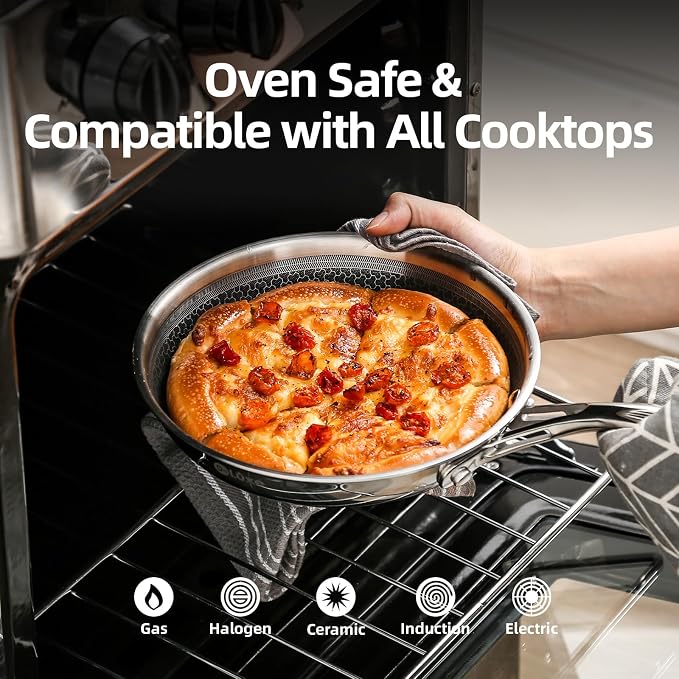 Deluxe 13 Piece Hybrid Ceramic Nonstick Stainless Steel Cookware Set-5 Piece Frying Pan Set, 6 PC Pot Set, 3.7QT Deep Sauté Pan&Lid, Induction Ready, Stay Cool, PFOA Free Compatible with All Cooktops
