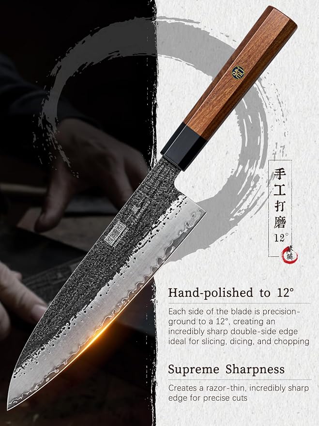 HOSHANHO 3 Pieces Knife Set, Professional Japanese High Carbon Steel Kitchen Knife Set, Ultra Sharp Chef Knives Sets with Octagonal Rosewood Handle