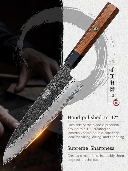 HOSHANHO 3 Pieces Knife Set, Professional Japanese High Carbon Steel Kitchen Knife Set, Ultra Sharp Chef Knives Sets with Octagonal Rosewood Handle
