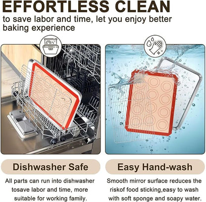 TeamFar Stainless Steel Baking Sheet, 16inch Baking Pans Cookie Sheets for Baking with Cooling Rack & Silicone Baking Mat - 2 Sheet Pans + 2 Roasting Racks + 2 Silicone Mats, Non Toxic, Easy Clean