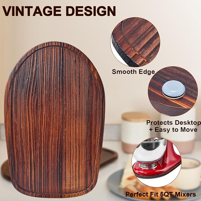 Stand Mixer Mat Compatible with Kitchenaid Bowl Lift 4.5-5 Qt Stand Mixer Kitchenaid Mixer Accessories, Appliance Sliders for Kitchen Appliance Wood Sliding Tray for Stand Mixer