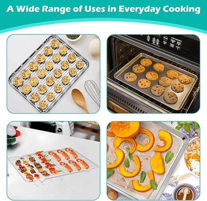 Baking Sheet with Rack Set (2 Pans + 2 Racks), Stainless Steel Cookie Sheets,Cookie Pan with Cooling Rack, Nonstick Baking Pan,Easy Clean,Heavy Duty,Oven & Dishwasher Safe, 16 x 12 x 1 Inches