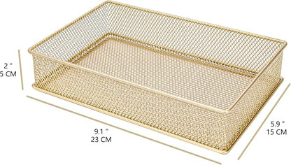 Annova Mesh Stackable Drawer Cabinet and Shelf Organizer Bins Storage Basket School Office Supply Holder Tray- Set of 2 (Gold, 6x9x2 Inch)