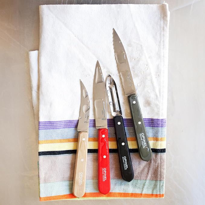 OPINEL Les Essentials - Small Kitchen 4 Piece Knife Set - Paring, Serrated, Peeler, Vegetable Knife, Corrosion Resistant High Carbon Steel, Made in France (Loft)