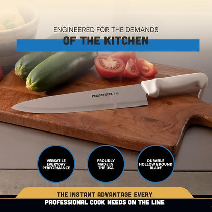 Dexter-Russell 10” Cook’s Knife – P94802, High-Carbon Stainless Steel Blade, Ergonomic White Handle, Hand-Honed Edge for Precision Slicing – Basics Series, Made in USA