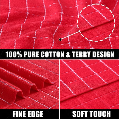 Mordimy 100% Cotton Terry Cloth Kitchen Towels, Super Soft and Absorbent Dish Towels for Drying, Checkered Designed Hand Towels for Kitchen, 13 x 28 Inches, 4 Pack, Red
