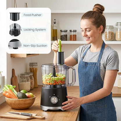 OLIXIS Food Processor 10.5 Cups, 600W Powerful Food processors with 5 Blades, Dishwasher Safe Meat Grinder for Slicing, Shredding, Chopping, Kneading, for Meat, Vegetables, Fruit, Dough