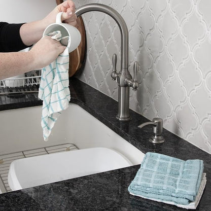 Ritz Premium 3-Pack Kitchen Towel & 6-Pack Dish Cloth Set - Highly Absorbent, Super Soft, Long-Lasting, 100% Cotton Terry Drying Cleaning Cloths, Dew