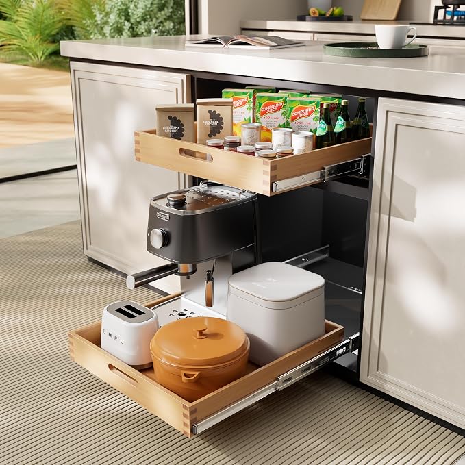 Pull Out Drawers for Cabinets 21"W x 21"D, Slide Out Wood Drawer Shelf, Heavy Duty Caddy Pull Out Cabinet Organizer, Base Cabinet Organization for Kitchen, Pantry