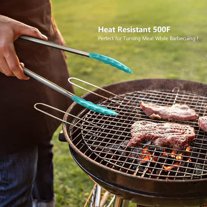 Silicone Spatulas Set Turners Tongs Cooking Utensils Set High Heat Resistant Kitchen Scraper Spatulas for Cooking Mixing Baking BPA Free Dishwasher Safe, Aqua Sky