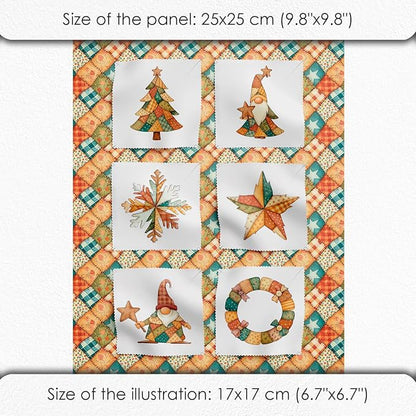 Patchwork Tree Cotton Fabric Panel – Six 10×10 inch Designs + Bonus 29.5×19.6 inch Patchwork Sheet, 100% Turkish Cotton 140 GSM