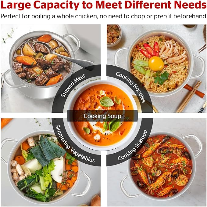 Sunhouse Stock Pot with Lid - 16 QT Large Pot for Cooking Pasta, Soup, Spaghetti - Impact Bonding Base Big Stainless Steel Pots for Canning, Boiling - Oven Safe & Induction Compatible Cookware