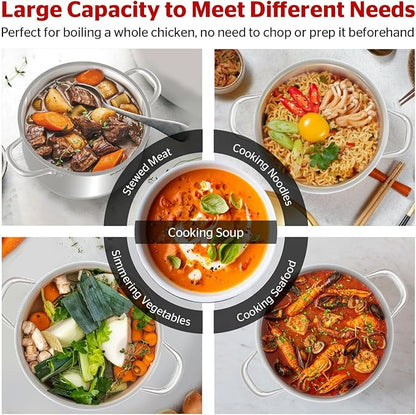 Sunhouse Stock Pot with Lid - 16 QT Large Pot for Cooking Pasta, Soup, Spaghetti - Impact Bonding Base Big Stainless Steel Pots for Canning, Boiling - Oven Safe & Induction Compatible Cookware