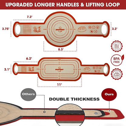 Sourdough Silicone Bread Sling for Dutch Oven, 2PCS Non-Stick Reusable Baking Mat with Long Handles, Essentials Bread Making Supplies for Dough Transfer and Loaf Pan Lifter Liner, Set Of Oval & Round