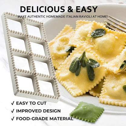 Ravioli Maker Press, Ravioli Press Mold Set - 1.85" Squares Ravioli Stamp Maker Cutter with Wood Rolling Pin, 2.6" Empanada Maker Press Kit and Ravioli Wheel, Makes 8 Ravioli