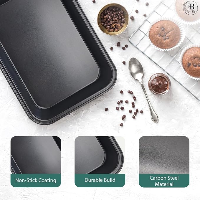 Fusion Bliss Nonstick Baking Sheets Set – 3-Piece Heavy Duty Carbon Steel Oven Pans for Roasting & Cookie Baking – Deep Rimmed Cookie Sheet Pan Set – Kitchen Cookware Essentials