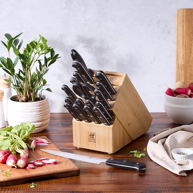 ZWILLING Gourmet 19-Piece Razor-Sharp German Knife Block Set, Made in Company-Owned German Factory with Special Formula Steel perfected for almost 300 Years, Dishwasher Safe