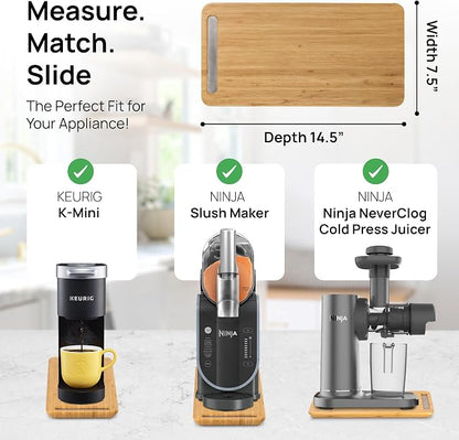 Ibyx Elegant Appliance Slider - Sliding Tray for Coffee Maker & Heavy Kitchen Appliances, Easy Slide, Made of Premium Bamboo, Space-Saving Kitchen Organizer, 40 lb Capacity, Natural - 7.5 x 14.5 Inch