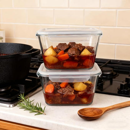 2 Pack 2600ml/88oz Large Glass Storage Containers With Lids - Meal Prep Containers With Leak Proof Locking - Glass Food Containers For Baking, Microwave, Oven