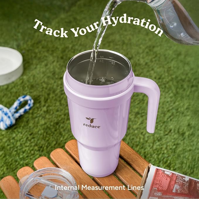 REDUCE 40 oz Stainless Steel Tumbler with Handle - Dual-Wall Vacuum Insulated Travel Mug, Sweat-Proof Lid & Reusable Straw - Keeps Drinks Cold for 24 Hrs, Fits Cupholders, Dishwasher Safe - Phantom