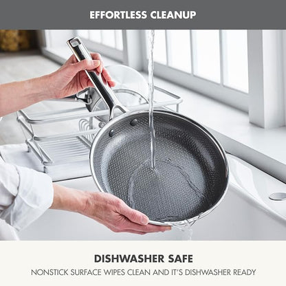 GreenPan Hybrid 6-Piece Frying Pan Set (8, 10, 12-inch Skillets with Glass Lids), Ceramic Nonstick with Tri-Ply Stainless Steel, Induction & All Cooktop Compatible, Dishwasher & Oven Safe, Silver