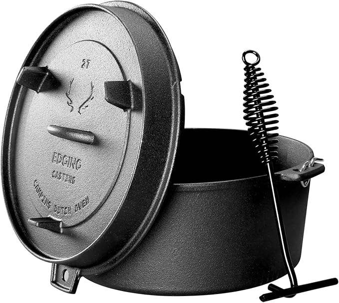EDGING CASTING Pre-Seasoned Cast Iron Camping Dutch Ovens, Outdoor Camping Dutch Oven Pot with Lid Tripod, 6 Quart