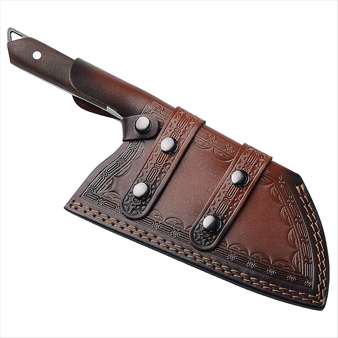 [Full Tang]Butcher Knife Handmade Forged Kitchen Chef Knife Grandsharp Pro Razor Sharp Serbian Clad Steel Meat Vegetable Chopping Cutting Cleaver with Leather Knife Sheath