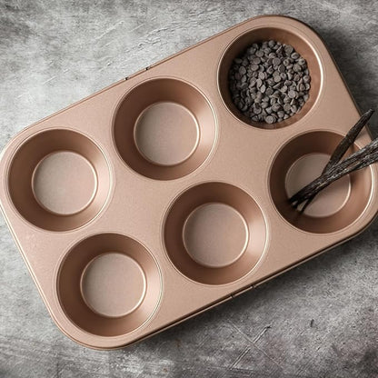 HAPPIELS 6-Cup Jumbo Muffin Pan Nonstick for Oven Baking, PFOA & BPA Free | Non Stick Large Cupcake Tin | Nontoxic Muffins Tins Big Size | Non Toxic Non Stick Baking Trays | Cupcakes Tray