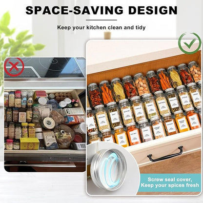 AISIPRIN 24 Pcs Glass Spice Jars with Labels, 4oz Small Empty Square Seasoning Containers Bottles - Shaker Lids, Funnel, Brush,469 Labels and Marker Included