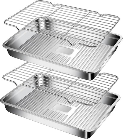 GIUOIDUO Stainless Steel Baking Tray with Grill,(3 trays and 3 grills), for Baking, Cooling Cookies or Bacons, Ovens and Dishwashers Safe, Heat Evenly, Durable Cookie sheet