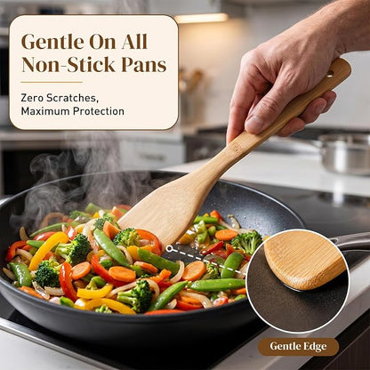 HANSGO 7-Piece Bamboo Kitchen Utensils Set, Wooden Spoons & Spatulas for Nonstick Cookware, Lightweight Heat-Resistant Cooking Tools with Comfortable Grip, Kitchen Gift Set