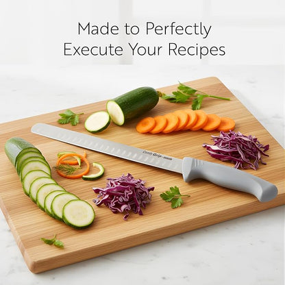 Restaurantware 12 Inch Slicing Knife Stainless Steel Ergonomic Handle Non-Slip Grip Durable Kitchen Knife, Dishwasher-Friendly for Home Cooking and Commercial Use, Gray