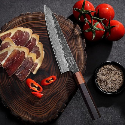 Japanese Chef Knife with VG10 Steel Core, 67-Layer Razor-Sharp Japanese Knife with Ergonomic Rosewood Handle, Professional Black Forged Chef's knives – Gift Grindstone Included