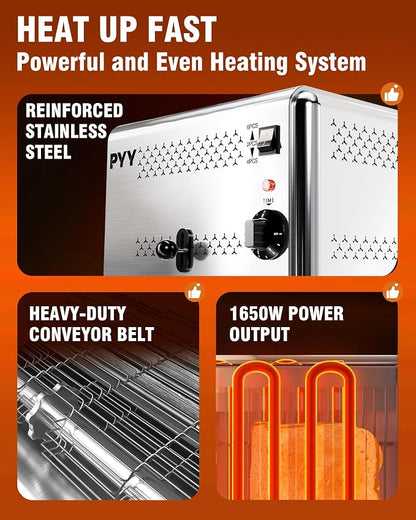 PYY Professional Commercial 6 Slice Toaster - 1800W Stainless Steel Heavy Duty Toaster, 6 Browning Levels, 1.1" Wide Slots, Removable Crumb Tray for Bagels Bread Waffles (Commercial & Home Use)