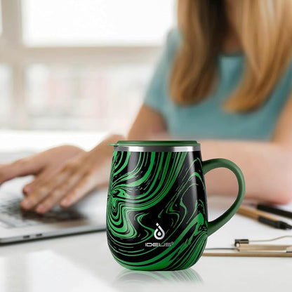 Ideus 16 oz (470 ml) Insulated Coffee Mug with Handle and Lid, Double Wall Stainless Steel Vacuum Thermal Coffee Mug, Travel Coffee Cup Thermal Cup for Home and Office (Green Zebra)
