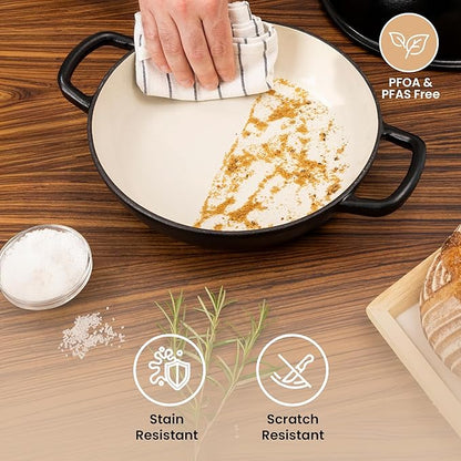 Enamelled Cast Iron Dutch Oven Pot – Dutch Oven For Sourdough Bread Baking – Cast Iron Bread Pot – Black, 6 Quarts, 26cm – by Nuovva