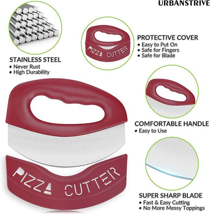 Urbanstrive Heavy Duty Stainless Steel Pizza Cutter with Cover, Super Sharp Blade Pizza Knife Pizza Cutter Rocker, Perfect Kitchen Gadgets for Pizza Cutting Home Essentials (Red)