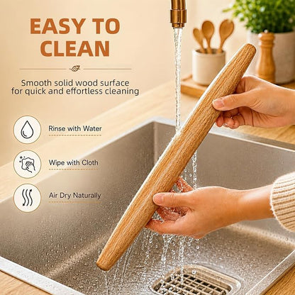 French Rolling Pin, 17 Inch Solid Wood Tapered Rolling Pin for Baking, Wooden Dough Roller for Pastry, Pizza Dough, Pie Crust, Cookies, Pasta and Fondant